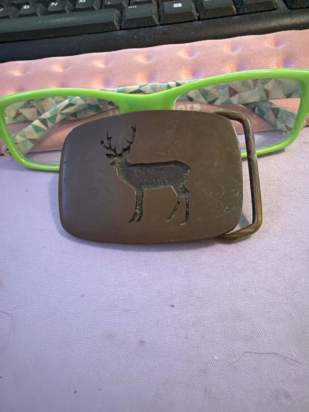 Vintage 1979 BTS Solid Brass Buck Deer Stag Hunting Belt Buckle